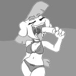  1:1 2019 anthro bikini canid canine canis clothing domestic_dog eyes_closed female food gaping_mouth greyscale mammal midriff monochrome mouth_shot open_mouth popsicle rookiex solo swimwear tongue tongue_out uvula 