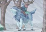  2021 ambiguous_gender blue_body blue_fur blue_skin bovid caprine clothed clothing digital_media_(artwork) female feral fur group hi_res horn human male mammal outside plant quadruped riding rocky_mountain_goat smile snow t-ace_juice tree walking white_body white_fur wind 