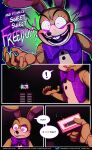  ! 2020 5_fingers ? anthro big_bow_tie big_ears black_background blush bottomless bottomless_male bow_tie buckteeth cassette cassette_tape close-up clothed clothing comic comic_page comic_panel dialogue english_text eyelashes fingers five_nights_at_freddy&#039;s five_nights_at_freddy&#039;s_vr:help_wanted fnaf_vr_help_wanted frown glitchtrap green_background green_sclera hi_res lagomorph leporid littlegeecko long_ears long_whiskers male mammal multicolored_body multicolored_ears multicolored_eyes open_mouth pink_eyes purple_background purple_tongue question rabbit raised_arm simple_background solo speech_bubble star swirling_eyes tan_body tan_ears teeth text tongue topwear vest video_games whiskers white_body white_ears yelling 