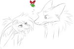  anthro aseethe bodily_fluids canid canine cassius_(oldmancassius) duo eye_contact eyewear fennec flying_sweatdrops fox fur goggles looking_at_another mammal melody_(aseethe) sergal simple_background sketch smile spot_color sweat sweatdrop white_background 