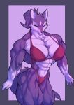  2021 abs absurd_res anthro biceps big_muscles bikini breasts canid canine canis clothing d.angelo deltoids eyes_closed female fur hair hi_res mammal muscular muscular_female pecs ponytail purple_body purple_fur quads solo swimwear wolf 