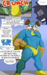  2017 anthro big_muscles big_pecs black_body black_fur brown_markings bulge canid canine canis clenched_teeth clothing colored comic costume cross-popping_vein dialogue domestic_cat domestic_dog duo english_text eyes_closed eyewear felid feline felis fur geng genji_(geng) gesture glasses hi_res legwear lycandog_(geng) male mammal markings muscular muscular_anthro muscular_arms muscular_male muscular_thighs onomatopoeia pecs pointing pointing_at_viewer shaded short_tail skin_tight_suit solo_focus sound_effects speech_bubble superhero tan_body tan_fur teeth text thick_thighs tight_clothing tights tongue vein yelling 