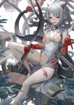  arknights censored chinadress horns jinjide_shaonian nian_(arknights) nipples pointy_ears pussy torn_clothes 