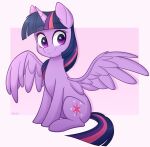 2020 artist_name bangs cutie_mark equid eyebrow_through_hair eyebrows eyelashes female feral friendship_is_magic fur hair hi_res higglytownhero hooves horn long_hair looking_at_viewer mammal multicolored_hair my_little_pony pink_background pink_hair purple_body purple_eyes purple_fur purple_hair purple_horn shadow simple_background sitting smile solo translucent translucent_hair twilight_sparkle_(mlp) two_tone_hair winged_unicorn wings 