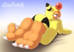 3_toes ambiguous_gender ampharos amphy barefoot claws feet foot_focus gobanire hindpaw nintendo paws pok&eacute;mon pok&eacute;mon_(species) scraggy simple_background soles solo toe_claws toe_curl toes video_games 