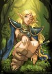  2020 armor blonde_hair cape clothed clothing deedlit elf female forest grass hair humanoid maxa&#039; melee_weapon not_furry one_eye_closed plant record_of_lodoss_war solo sword tree weapon 