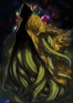  cloak cthulhu_mythos facing_viewer hastur highres hood hood_up king_in_yellow multicolored multicolored_background no_humans short_sleeves shukusuri tentacles torn_cloak torn_clothes yellow_cloak yellow_theme 