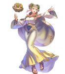  1girl anbe_yoshirou armpits bangs blonde_hair breasts cape circlet dress fire_emblem fire_emblem_heroes floating floating_object flower flower_pot full_body gold_trim gradient gradient_clothes gradient_hair hair_ornament henriette_(fire_emblem) highres long_dress looking_away medium_breasts multicolored_hair official_art open_mouth pink_hair sandals shiny shiny_hair sidelocks toes transparent_background wide_sleeves 