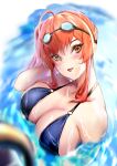  1girl :p absurdres azur_lane bikini black_bikini breasts from_above goggles goggles_on_head highres long_hair looking_at_viewer looking_up multi-strapped_bikini multiple_straps o-ring o-ring_bikini official_alternate_costume orange_eyes pastaishi pool_ladder poolside red_hair side_ponytail skindentation solo swimsuit swimwear tongue tongue_out water wet zara_(azur_lane) zara_(poolside_coincidence)_(azur_lane) 