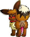  2021 alpha_channel angelthegamer animal_genitalia animal_penis anus balls blush bodily_fluids brown_body brown_eyes brown_fur butt canine_penis collar collar_tag cum cum_inside cum_on_butt cum_on_penis don_(angelthegamer) eevee erection fan_character feral fur genital_fluids genitals hi_res knot looking_at_viewer looking_back male nintendo paws penis pok&eacute;mon pok&eacute;mon_(species) quadruped rear_view simple_background smile solo standing transparent_background video_games 