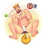  1boy 2018 abs anal anal_object_insertion animal_collar animal_ears bara baseball blonde_hair blush bowl bulge chinese_zodiac collar dog_boy dog_ears dog_tail erection erection_under_clothes feet full_body highres jockstrap male_focus male_underwear muscular muscular_male navel nipples object_insertion original paw_pose pectorals pet_bowl short_hair smile soles solo spread_legs stomach tail thick_thighs thighs tongue tongue_out underwear underwear_only white_male_underwear winemvee year_of_the_dog 