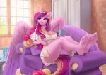  2021 5_toes anthro clothed clothing cup detailed_background digital_media_(artwork) equid equine eyebrows feet female friendship_is_magic hasbro hi_res holding_cup holding_object horn humanoid_feet inside mammal margony my_little_pony princess_cadance_(mlp) soles solo toes winged_unicorn wings 
