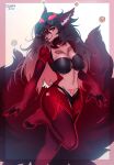  anthro big_breasts bra breasts canid canine canis clothing digital_media_(artwork) female fur hair hi_res leonifa looking_at_viewer mammal panties red_body red_eyes red_fur simple_background smile solo tattoo underwear wolf womb_tattoo 