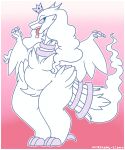  ambiguous_gender anthro bodily_fluids border claws crown fangs fluffy hi_res legendary_pok&eacute;mon milkshake-lion nintendo overweight pok&eacute;mon pok&eacute;mon_(species) reshiram saliva solo teeth thick_thighs tongue video_games white_border 