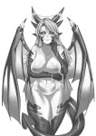  animal_humanoid black_body black_scales black_sclera breasts demon demon_humanoid dragon dragon_humanoid exposed_breasts female gold_(metal) gold_jewelry hi_res horn humanoid jewelry jourjii looking_at_viewer miraaj_(crabble) monochrome multi_wing nude scales simple_background smile solo spade_tail wings 