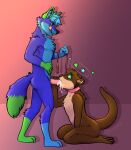  abstract_background absurd_res anthro blue_body blue_fur bodily_fluids brown_body brown_fur canid canine collar cum cum_in_mouth cum_inside cumshot doguava_(artist) domination duo ejaculation fellatio fox fur genital_fluids genitals green_body green_fur hi_res holding_leash holding_object holding_penis hypnosis kneeling leash licking licking_lips lutrine male male/male mammal mind_control mustelid oral pawpads penile penis pink_collar pink_leash sex smile spiral_eyes tongue tongue_out 
