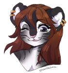  anthro avora_kuma bust_portrait darkflamewolf ear_piercing ear_ring felid female headshot headshot_portrait mammal one_eye_closed pantherine piercing portrait profile profile_picture shambletime smile solo tiger wink 