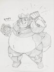  2021 3:4 anthro belly bottomwear canid canine canis clothing domestic_dog hi_res humanoid_hands japanese_text kemono live-a-hero male mammal mokdai overweight overweight_male pants qmdk1234 sketch solo text traditional_media_(artwork) video_games visor 