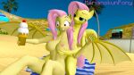  3d_(artwork) anthro areola bat_wings beach breasts dessert digital_media_(artwork) duo female female/female females_only flutterbat_(mlp) fluttershy_(mlp) food friendship_is_magic hasbro hi_res ice_cream marianokun membrane_(anatomy) membranous_wings my_little_pony nipples nude seaside self_paradox smile spread_wings surprised_expression touching_breasts wings ych_(character) ych_result 