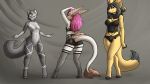  16:9 abstract_background black_hair blue_eyes breasts brown_body brown_fur bulge canid canine clothing dra&#039;essa eyes_closed female fenavi_montaro fennec feretta fox front_view fur grey_body grey_fur gynomorph hair hi_res intersex lingerie mammal meeka_rose pink_eyes pink_hair pose rear_view red_fox silver_fox small_breasts vix_(feretta) white_body white_fur widescreen yellow_body yellow_fur 