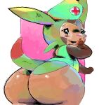  ambiguous_gender anthro big_butt butt chespin clothing giggle headgear headwear nintendo nurse_clothing nurse_headwear pok&eacute;mon pok&eacute;mon_(species) simple_background solo unknown_artist video_games 