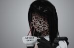  1girl black_gloves black_hair commentary cup drinking drinking_straw eldritch_abomination english_commentary faceless faceless_female gloves hair_ornament holding holding_cup horror_maid_(imp_(impractical)) imp_(impractical) long_hair maid meme original portrait solo teacup too_many trypophobia x_hair_ornament 