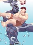  2021 aipangpangdeyua anthro belly bulge clothing duo genitals hi_res human humanoid_genitalia humanoid_hands humanoid_penis kemono male mammal moobs navel nipples penis underwater underwear ursid water 