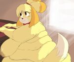  animal_crossing anthro big_breasts blonde_hair breasts canid canine canis domestic_dog female fur hair hi_res isabelle_(animal_crossing) mammal morbidly_obese morbidly_obese_anthro morbidly_obese_female nintendo nipples nude obese obese_anthro obese_female overweight overweight_anthro overweight_female sagging_breasts shih_tzu smile toy_dog unawarey video_games yellow_body yellow_fur 