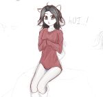  2020 ambiguous_gender clothing grey_eyes hands_in_sleeves long_sleeves looking_at_viewer shirt simple_background skeptical_(artist) solo sparkling_eyes t-shirt tem temmie_(undertale) topwear undertale underwear video_games white_background 