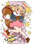  1girl animal_ears bangs blonde_hair commission eyebrows_visible_through_hair food_themed_hair_ornament full_body fur_collar hair_ornament hair_ribbon hairclip indie_virtual_youtuber murasaki_daidai_etsuo open_mouth ribbon risu_(oppabo) solo star_(symbol) tail 