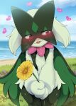  &lt;3 2022 ambiguous_gender anthro blush dagasi digital_media_(artwork) flower front_view generation_9_pokemon hi_res meowscarada nintendo outside plant pokemon pokemon_(species) seaside solo video_games 