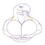  1:1 alien anthro big_breasts bikini breast_grab breast_squish breasts bust_portrait chubby_female clothing curvy_figure female fingers front_view halo_(series) hand_on_breast hi_res huge_breasts line_art looking_at_viewer microsoft monochrome non-mammal_breasts overweight overweight_anthro overweight_female portrait sangheili seductive shashe&rsquo;_saramunra simple_background slightly_chubby solo squish swimwear syrios video_games voluptuous xbox_game_studios 