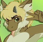  anthro dragon fur furred_dragon hair king_(character) male nude peace_symbol solo tongue tongue_out unknown_artist 
