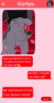  &lt;3 ... 2021 absurd_res anthro balls berrythedragon canid canid_demon canine canis demon emoji english_text erection female_(lore) fur genitals hellhound helluva_boss hi_res male mammal penis text texting vortex_(vivzmind) wolf 