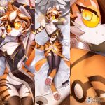  1:1 4_toes alternate_version_at_source ancesra anthro arknights black_body black_fur black_hair claws clothing dakimakura_design dakimakura_pose eyewear feet felid female fur glasses hair hi_res looking_at_viewer lying mammal multicolored_body multicolored_fur multicolored_hair orange_body orange_fur orange_hair pantherine panties pawpads paws pillow smile solo text tiger toe_claws toes underwear video_games waaifu white_body white_fur white_hair 