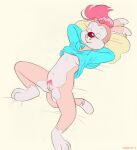  2019 3_toes animaniacs anthro areola bed brainsister breasts clothing dipstick_ears dipstick_tail ear_piercing ear_ring eyes_closed facial_piercing feet female fur furniture genitals hair hi_res hoodie inkblot mammal multicolored_ears multicolored_tail navel nose_piercing piercing pillow pink_body pink_fur pink_hair pubes pussy red_nose sleeping solo spread_legs spreading thick_thighs toes topwear warner_brothers 