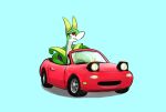  absurd_res blue_background car convertible driving feral half-closed_eyes hi_res mazda mazda_mx-5 narrowed_eyes neaudle nintendo pok&eacute;mon pok&eacute;mon_(species) red_eyes serpentine serperior simple_background solo vehicle video_games 
