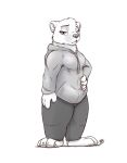  2021 absurd_res anthro barefoot bottomwear breasts clothed clothing female full-length_portrait fully_clothed fur head_tuft hi_res hoodie looking_at_viewer louart mammal pants polar_bear portrait signature simple_background solo standing topwear tuft ursid ursine white_background 