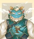 anthro asian_clothing beverage blue_body chinese_clothing clothing dragon east_asian_clothing eyebrows eyes_closed hair horn lifewonders male mature_male penda_lv1 qinglong solo tea thick_eyebrows tokyo_afterschool_summoners white_hair