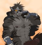2018 abs absurd_res anthro canid canine canis chest_tuft cosplay erection genitals hi_res horkeu_kamui_(tas) humanoid_genitalia humanoid_penis lifewonders male mammal muscular muscular_anthro muscular_male nipples pecs penis pubes solo tokyo_afterschool_summoners tuft utx utx-shapeshifter vein veiny_penis wolf
