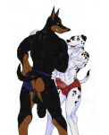 2017 anthro backsack balls big_balls big_penis canid canine canis clothing clothing_aside colored dalmatian dobermann domestic_dog duo erection fan_character genitals graphite_(artwork) hi_res humanoid_genitalia humanoid_penis male male/male mammal pencil_(artwork) penis pinscher traditional_media_(artwork) underwear underwear_aside utx-shapeshifter vein veiny_penis