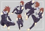  barefoot brown_eyes brown_hair fingerless_gloves gloves kratos_aurion multiple_boys multiple_persona on_ground pants purple_gloves purple_pants purple_shirt relaxing shirt sleeping spiked_hair tales_of_(series) tales_of_symphonia tktg 