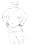2022 anthro areola belly bottomwear cettus clothed clothing euplerid fossa front_view hands_on_hips male mammal moobs navel nipples overweight overweight_anthro overweight_male pants pants_only shorts sketch solo standing topless