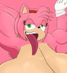 absurd_res accessory amy_rose anthro biceps big_breasts breasts clothing eulipotyphlan female flexing flexing_bicep gloves green_eyes hair hair_accessory hairband half-closed_eyes handwear hedgehog hi_res huge_breasts hyper hyper_breasts jacked long_tongue looking_at_viewer m4n mammal muscular muscular_female narrowed_eyes pink_hair sega smile smiling_at_viewer solo sonic_the_hedgehog_(series) tongue triceps