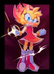  1girl amy_rose blue_eyes boots clenched_hand dress furry furry_female gloves highres looking_at_viewer msoceanne pink_footwear red_dress sleeveless sleeveless_dress solo sonic_(series) super_amy_rose two-tone_footwear white_footwear white_gloves 