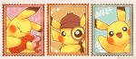  :d bottle brown_eyes brown_headwear closed_eyes closed_mouth commentary_request gen_1_pokemon hat hatted_pokemon holding holding_bottle ketchup looking_at_viewer magnifying_glass misonikomiii no_humans open_mouth outline pikachu pokemon pokemon_(creature) smile stamp tongue tongue_out 
