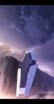  cloud g.yamamoto gundam gundam_build_divers gundam_build_divers_re:rise highres hill night night_sky no_humans scenery science_fiction shield shiny sky solo 