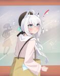  1girl animal_ears bag blush breasts hat hololive jacket long_hair long_sleeves non-web_source shirakami_fubuki shirakami_fubuki_(3rd_costume) shopping_bag solo virtual_youtuber 