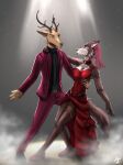 2021 absurd_res anthro beastars canid canine canis cervid clothed clothing dancing digital_drawing_(artwork) digital_media_(artwork) duo female fur hi_res horn juno_(beastars) louis_(beastars) male male/female mammal simple_background wolf zenfry 