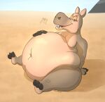 2023 anthro belly big_belly bodily_fluids common_hippopotamus desert dreamworks ears_up female gloria_the_hippopotamus hand_on_stomach hi_res hippopotamid looking_at_viewer madagascar_(series) mammal morbidly_obese morbidly_obese_anthro morbidly_obese_female narrowed_eyes navel nude obese obese_anthro obese_female open_mouth outside overweight overweight_anthro overweight_female presenting sand signature sitting smile smiling_at_viewer smirk smirking_at_viewer solo sweat teeth zetamath